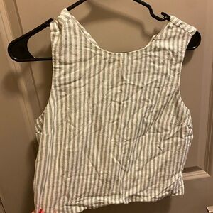 Linen Striped Green and White Women's Top